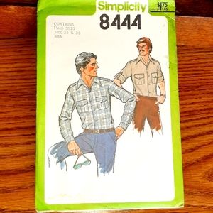 Vintage 1978 SIMPLICITY 8444 Mens Safari Shirts Sewing Pattern Sizes 34 & 36